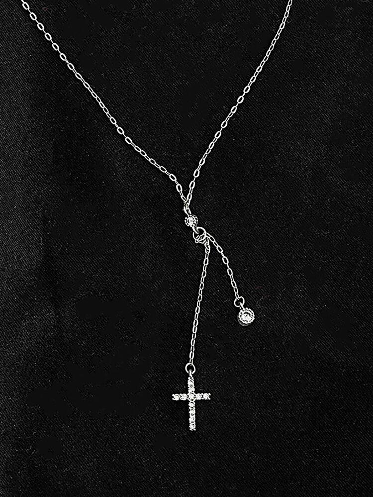 ESBERRY 1 Viên Đá Cubic Zirconia Tinh Tế Chéo Charm Vòng Cổ Bạc Cho Nữ Trang Trí Hàng Ngày - Bạc - Xem 2