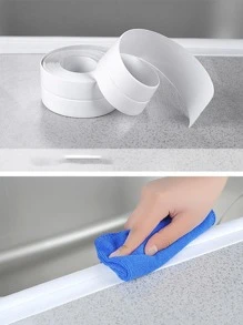 1pc Self-Adhesive Pvc Waterproof Wall Sticker For Kitchen Bathroom Sink, Stove, Bathtub Sealing Home Bathroom Decor - White - View 6