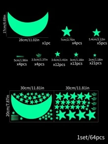 64 Ngôi Sao Xanh Và Mặt Trăng Phát Sáng Trong Bóng Tối Dán Tường, PVC Chống Thấm Nước Dán Tường Trang Trí Cho Gia Đình - màu xanh lá - Xem 2