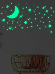 64 Ngôi Sao Xanh Và Mặt Trăng Phát Sáng Trong Bóng Tối Dán Tường, PVC Chống Thấm Nước Dán Tường Trang Trí Cho Gia Đình - màu xanh lá - Xem 3