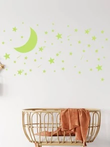64 Ngôi Sao Xanh Và Mặt Trăng Phát Sáng Trong Bóng Tối Dán Tường, PVC Chống Thấm Nước Dán Tường Trang Trí Cho Gia Đình - màu xanh lá - Xem 5