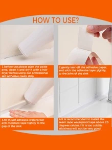 1pc Self-Adhesive Pvc Waterproof Wall Sticker For Kitchen Bathroom Sink, Stove, Bathtub Sealing Home Bathroom Decor - White - View 4