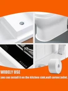 1pc Self-Adhesive Pvc Waterproof Wall Sticker For Kitchen Bathroom Sink, Stove, Bathtub Sealing Home Bathroom Decor - White - View 3