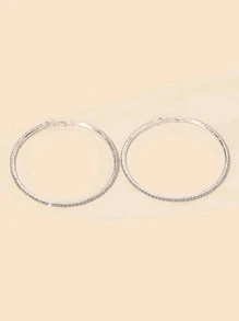 1對魅力四射水鑽裝飾圓耳環適合女士日常裝飾 - 銀色 - 查看 2