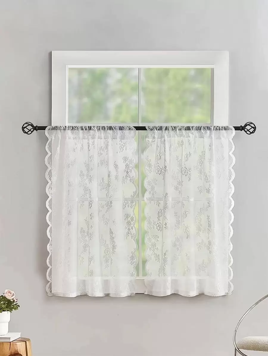 1 Cái Sáng Tạo Viền Ren Trắng Màn Nhà Polyester Rỗng Sheer Màn - trắng - Xem 1
