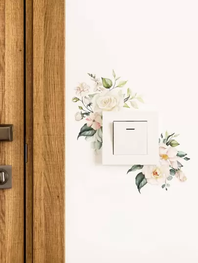 1 pièce Autocollant mural de prise de courant à motif floral, autocollant de prise moderne en PVC pour la maison, autocollants, décalcomanie murale, décalcomanie en vinyle pour la décoration de la maison, articles de décoration printanière pour rafraîchir votre maison, autocollants de décoration Rama