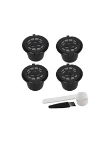 4PCS Reusable Coffee Capsules Cup With Spoon Brush Coffee Filter For Coffee Accessories Coffee Machine Strainer Mesh School Supplies Back To School - Black - View 1