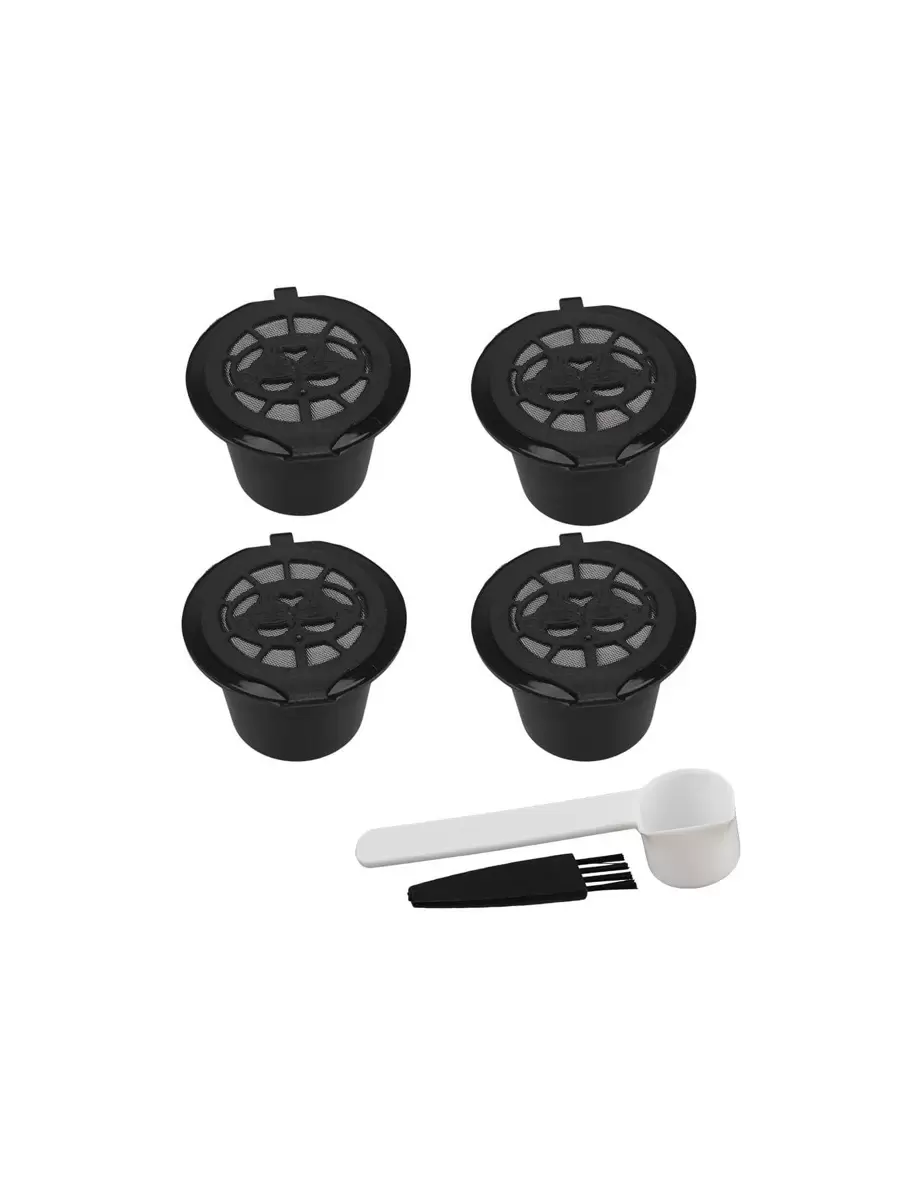 4PCS Reusable Coffee Capsules Cup With Spoon Brush Coffee Filter For Coffee Accessories Coffee Machine Strainer Mesh School Supplies Back To School - Black - View 1