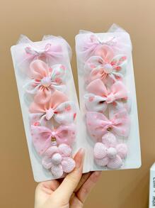 10pcs Girls Flower Decor Hair Clip - Pink - View 2