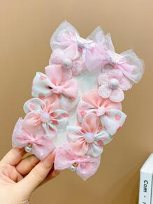 10pcs Girls Flower Decor Hair Clip - Pink - View 3