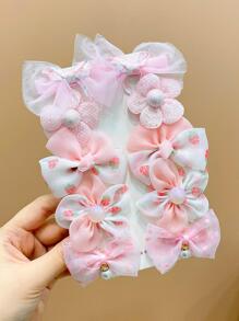 10pcs Girls Flower Decor Hair Clip - Pink - View 1