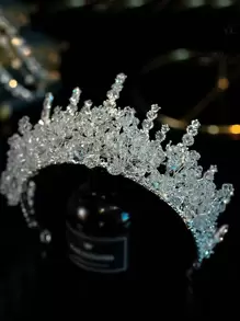 1件装华丽立方氧化锆皇冠，女士婚礼生日皇家头饰。情人节配饰 - 銀色 - 查看 2