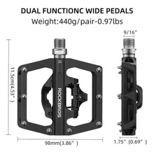 ROCKBROS MTB Mountain Bike Pedals Compatible With SPD Mountain Bike Dual Function Sealed Clipless Aluminum Bicycle Flat Platform 9/16" Pedals With Cleats For Road, MTB, Mountain Bikes - 黑色 - 查看 2