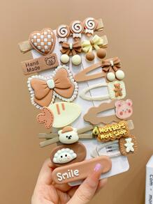 14 cái Kẹp tóc hình nơ & kẹo mút trang trí cho bé gái - Cà phê nâu - Xem 8