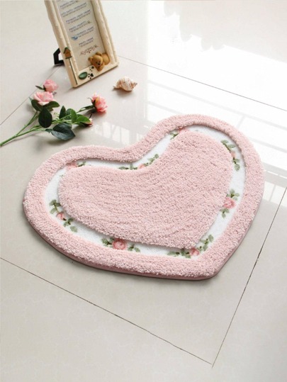 1pc Elegant Rose Heart-Shaped Bath Mat, Highly Absorbent, Non-Slip And Comfortable, Perfect For Valentine's Day Decor And Bathroom Floor. Super Soft Long Pile Carpet, Floor Decor Rug, Suitable For Bathroom, Living Room, Toilet, Hotel Supplies, Bathroom Accessories.