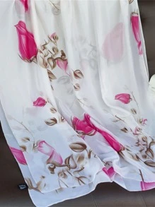 1入組女士花朵圖案波西米亞圍巾 - 玫紅色 - 查看 2