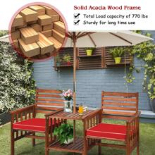 Costway Patio Loveseat Conversation Set Acacia Wood Chair Coffee Table Cushioned - 紅色 - 查看 5