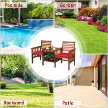 Costway Patio Loveseat Conversation Set Acacia Wood Chair Coffee Table Cushioned - 紅色 - 查看 4