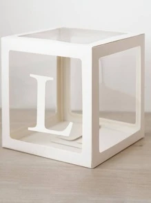 1入組帶字母圖形貼紙紙氣球盒現代派對裝飾禮品盒適合派對、節日 - 白色 - 查看 5