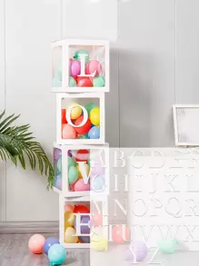 1入組帶字母圖形貼紙紙氣球盒現代派對裝飾禮品盒適合派對、節日 - 白色 - 查看 1