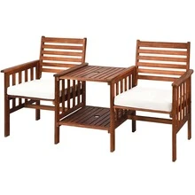 Costway Patio Loveseat Conversation Set Acacia Wood Chair Coffee Table Cushioned - White - View 11