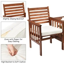 Costway Patio Loveseat Conversation Set Acacia Wood Chair Coffee Table Cushioned - White - View 8