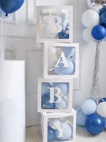 1入組帶字母圖形貼紙紙氣球盒現代派對裝飾禮品盒適合派對、節日 - 白色 - 查看 2