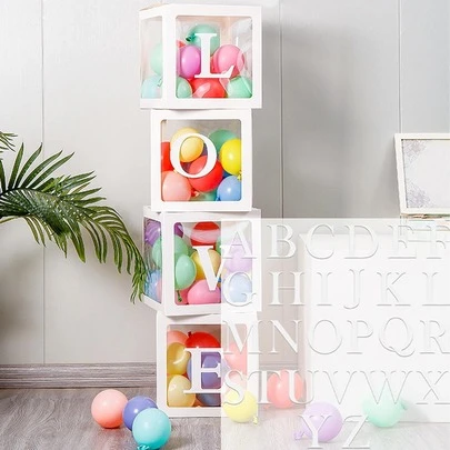 1入組帶字母圖形貼紙紙氣球盒現代派對裝飾禮品盒適合派對、節日