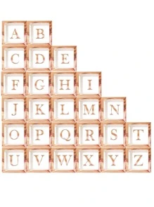 1pc Paper Balloon Box With Letter Graphic Sticker, Modern Party Decoration Gift Box For Party, Holiday - Rose Gold - View 4