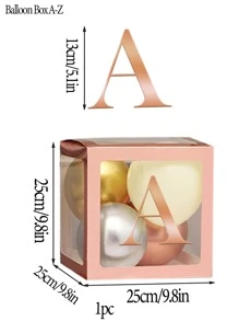 1pc Paper Balloon Box With Letter Graphic Sticker, Modern Party Decoration Gift Box For Party, Holiday - Rose Gold - View 3