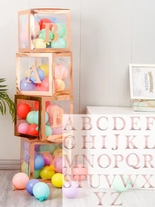 1pc Paper Balloon Box With Letter Graphic Sticker, Modern Party Decoration Gift Box For Party, Holiday - Rose Gold - View 1