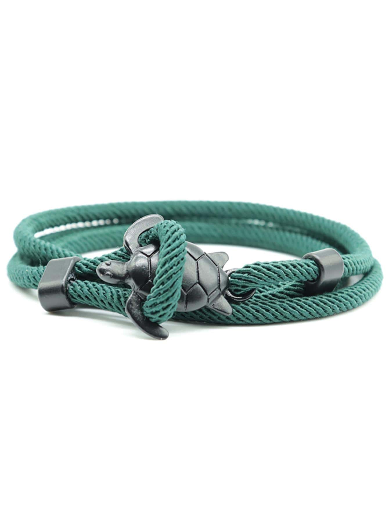 Men Rope Bracelet Cute Black Tortoise Survival Bracelet Men Boy Cool Biker Charm Bracelet Male Accessories Adjustable - Green - View 1