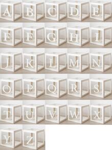 1入組帶字母圖形貼紙紙氣球盒現代派對裝飾禮品盒適合派對、節日 - 白色 - 查看 6