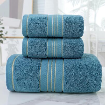 单条浴巾/毛巾和两件套（浴巾+面巾），双面可用，金色缎带饰边，厚实吸水，柔软亲肤，家用浴室适用，可用于擦脸、擦身体、擦手，家居浴室装饰，返校季适用，美容院适用，家用浴室浴巾，适用于美容院、酒店、运动、家居必备，毛巾，护肤浴巾