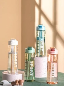 1 pieza Botella de agua de plástico, botella de agua con gráfico de letra minimalista para el hogar, para actividades al aire libre, gimnasio o hidratación diaria