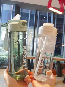 1 pieza Botella de agua de plástico, botella de agua con gráfico de letra minimalista para el hogar, para actividades al aire libre, gimnasio o hidratación diaria