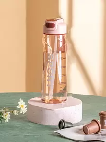 1 件塑料水瓶，简约字母图案水瓶，适合家庭、户外活动、健身房或日常补水 - 粉色 - 查看 1