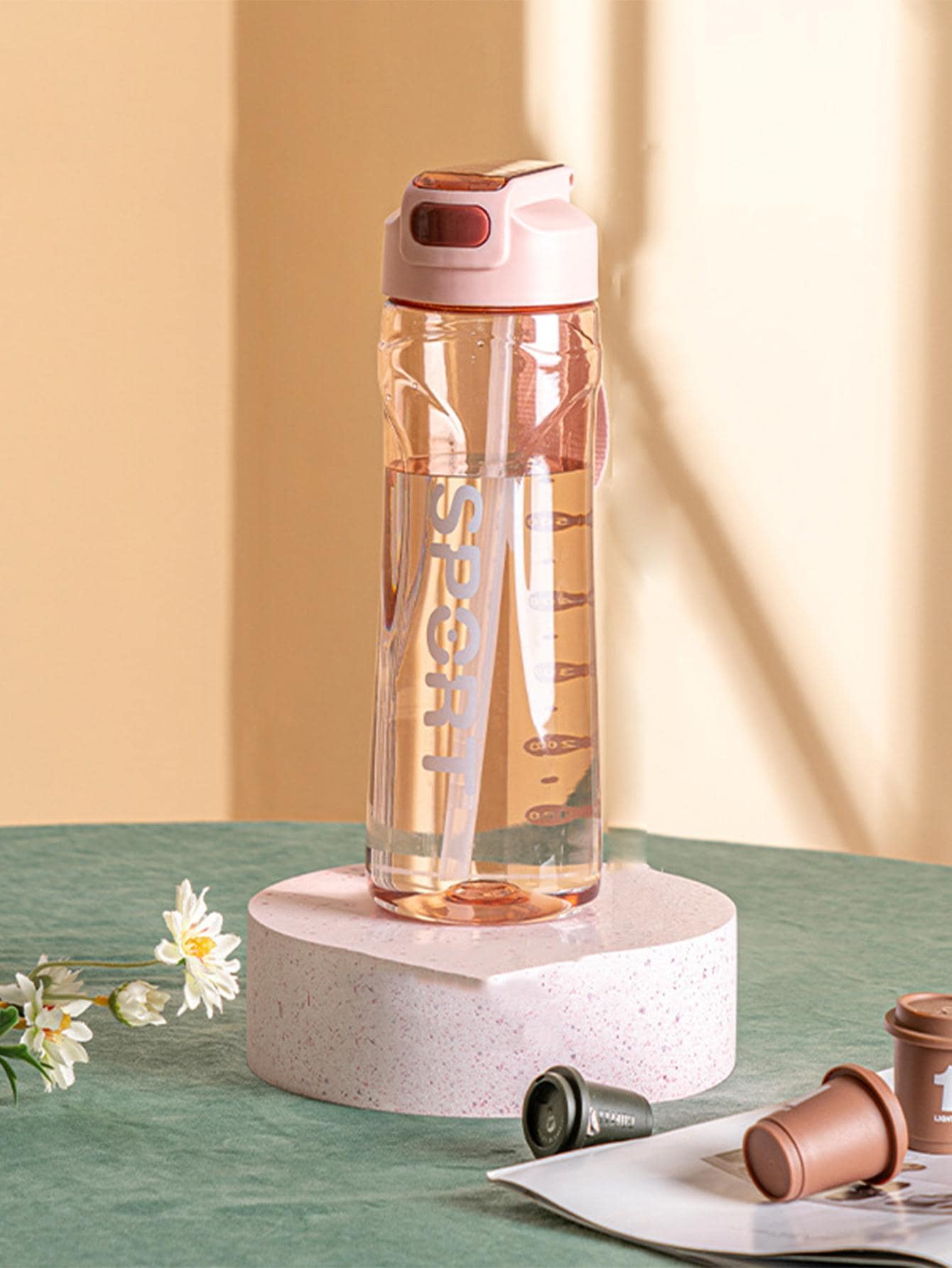 1 件塑料水瓶，简约字母图案水瓶，适合家庭、户外活动、健身房或日常补水 - 粉色 - 查看 1