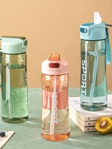 1 件塑料水瓶，简约字母图案水瓶，适合家庭、户外活动、健身房或日常补水 - 粉色 - 查看 4