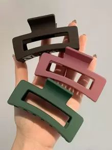 3入組女士基本極簡風格黑白色大平口塑膠夾，時尚優雅的髮飾，適用於日常、沐浴、化妝和服裝搭配休閒 - 彩色 - 查看 2