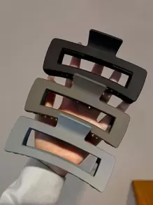 3 件装女士百搭简约风格大号方形轻质塑料发夹，时尚优雅发饰，适合日常使用、淋浴、化妆、造型和装扮、休闲和商务、黑白颜色、学校 - 彩色 - 查看 2