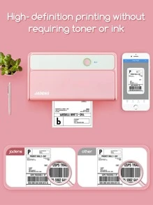 JADENS Bluetooth Thermal Label Printer -Wireless Shipping Label Printer For Shipping , Compatible With IPhone, Android & Windows (Apple PC Not Support Bluetooth), 4x6 Label Maker, Holder Required For Roll Labels. - Pink - View 2