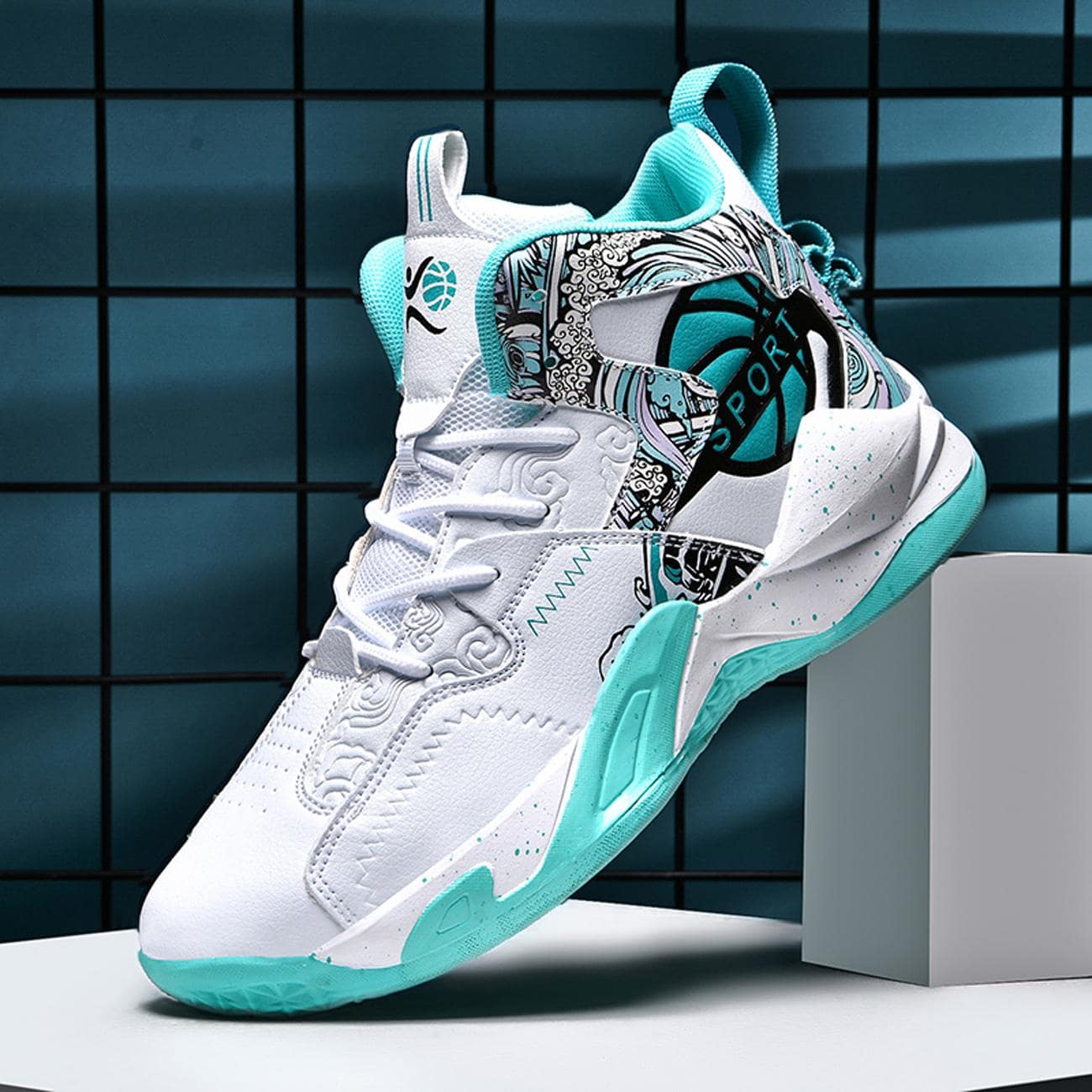 新款青少年籃球鞋,真皮鞋面透氣耐磨,彈性好,男女皆適用,時尚訓練鞋 - 綠色 - 查看 1