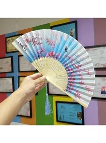 竹子折扇女士中式古董扇學生禮品扇,不附帶扇支架 - 彩色 - 查看 5