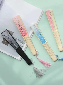 竹子折扇女士中式古董扇學生禮品扇,不附帶扇支架 - 彩色 - 查看 7