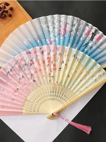 竹子折扇女士中式古董扇學生禮品扇,不附帶扇支架 - 彩色 - 查看 6