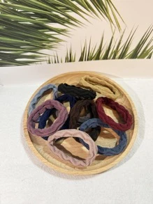 10 件装女士纯色休闲发带，适合日常生活马尾辫固定发带弹性发绳 - 彩色 - 查看 3