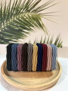 10 件装女士纯色休闲发带，适合日常生活马尾辫固定发带弹性发绳 - 彩色 - 查看 4