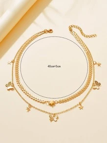 1入組時尚蝴蝶和星形墜飾多層次項鍊適合女士日常裝飾 - 金黃色 - 查看 3