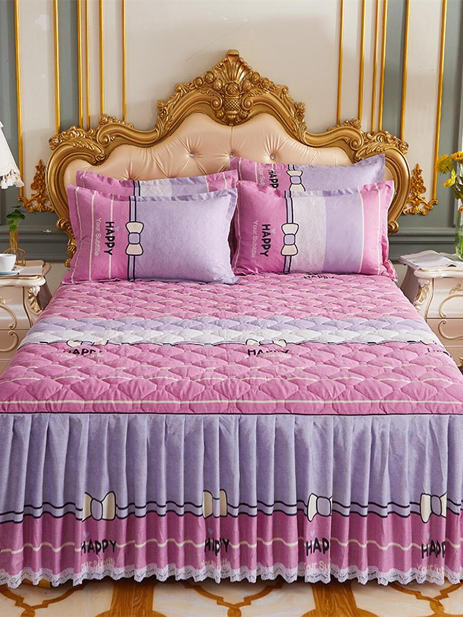 1pc Bow Pattern Bed Skirt, Modern Fabric Bed Skirt For Home - Multicolor - View 1